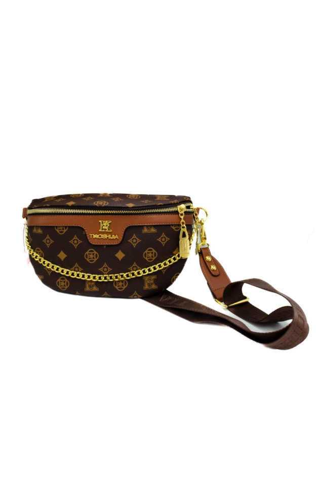 Сумка-бананка для дівчинки 106# екошкіра шоколад/коричневий 18*3*16 Tiaoshijia з металевим ланцюжком