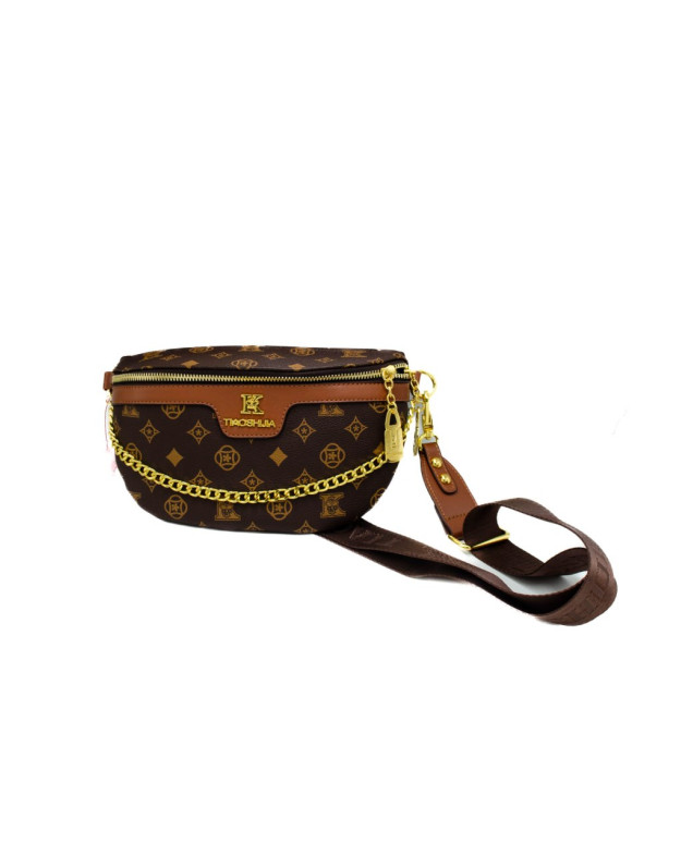 Сумка-бананка для дівчинки 106# екошкіра шоколад/коричневий 18*3*16 Tiaoshijia з металевим ланцюжком
