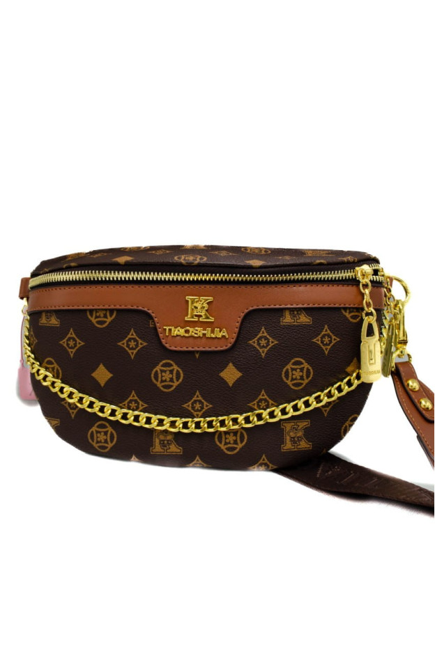 Сумка-бананка для дівчинки 106# екошкіра шоколад/коричневий 18*3*16 Tiaoshijia з металевим ланцюжком