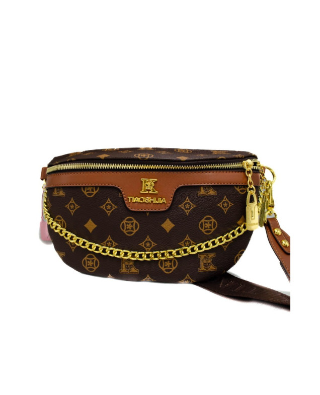 Сумка-бананка для дівчинки 106# екошкіра шоколад/коричневий 18*3*16 Tiaoshijia з металевим ланцюжком