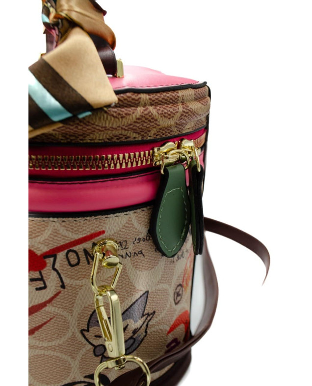 Сумка для дівчинки 619# екошкіра коричневий/рожевий 17*14*8 тубус графіті-принт
