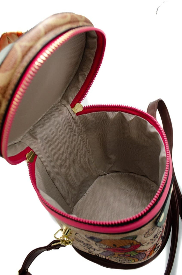 Сумка для дівчинки 619# екошкіра коричневий/рожевий 17*14*8 тубус графіті-принт