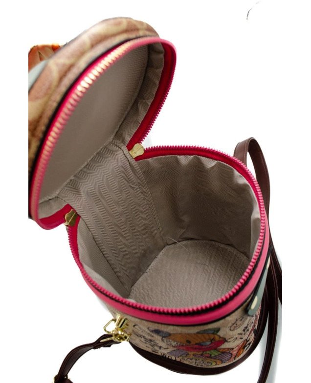 Сумка для дівчинки 619# екошкіра коричневий/рожевий 17*14*8 тубус графіті-принт
