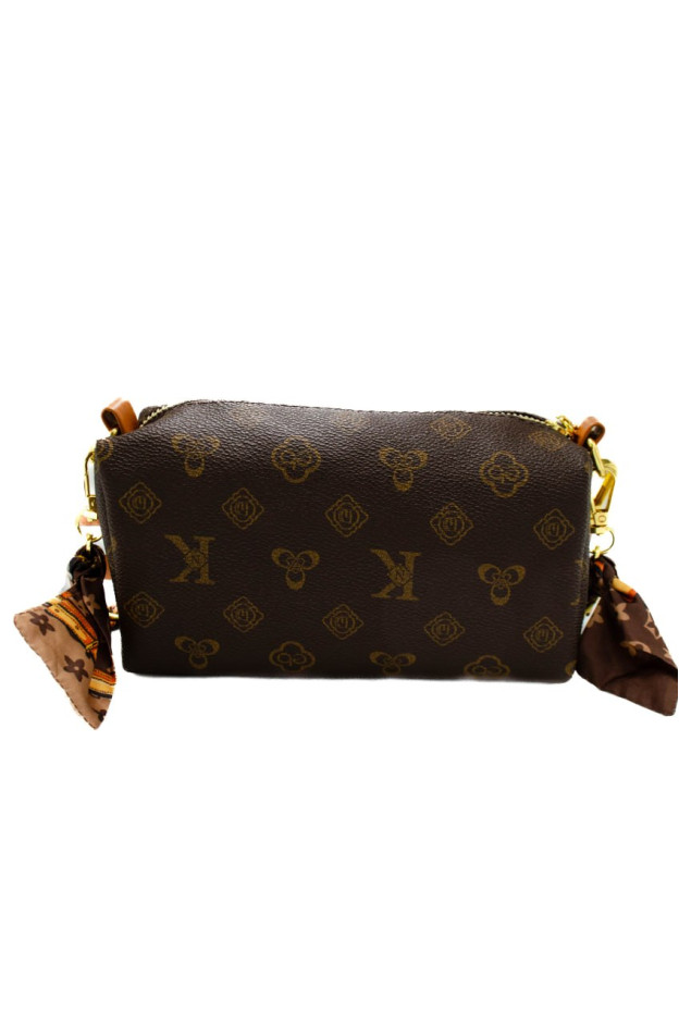Сумка для дівчинки 806# екошкіра шоколад 20*8*10 циліндр ланцюжок з хусткою