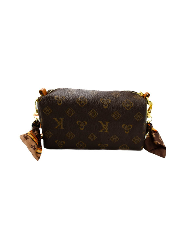 Сумка для дівчинки 806# екошкіра шоколад 20*8*10 циліндр ланцюжок з хусткою