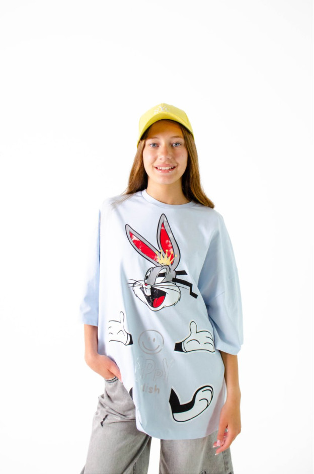 Футболка для дівчинки на літо 500441 котон блакитний Happy one size(р) 