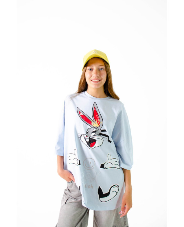 Футболка для дівчинки на літо 500441 котон блакитний Happy one size(р) 