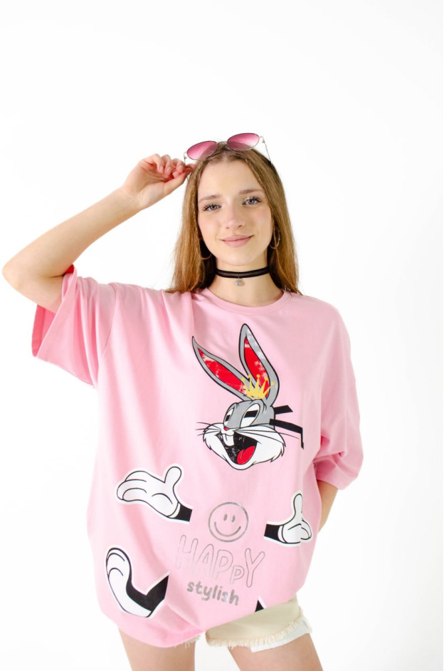 Футболка для дівчинки на літо 500441 котон рожевий Happy one size(р) 
