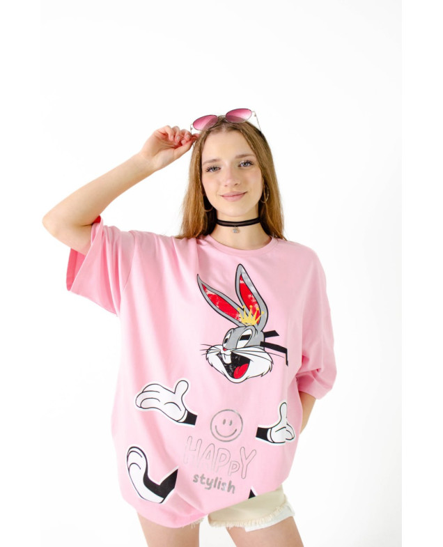 Футболка для дівчинки на літо 500441 котон рожевий Happy one size(р) 