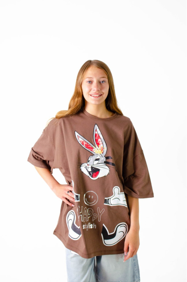 Футболка для дівчинки на літо 500441 котон шоколадний Happy one size(р) 