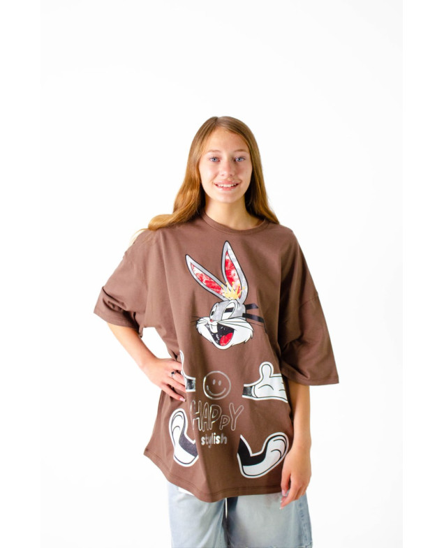 Футболка для дівчинки на літо 500441 котон шоколадний Happy one size(р) 