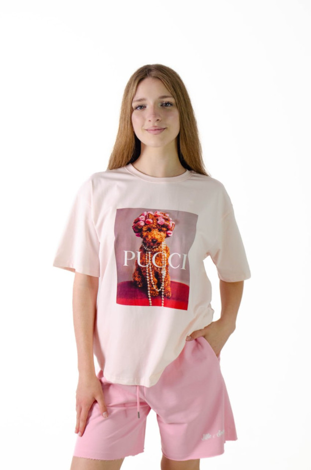 Футболка для дівчинки на літо K070 котон рожевий PUCCI one size(р) 