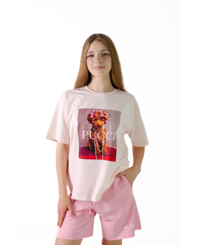 Футболка для дівчинки на літо K070 котон рожевий PUCCI one size(р) 