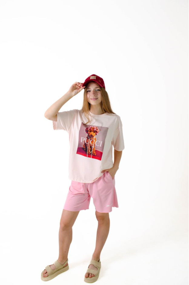 Футболка для дівчинки на літо K070 котон рожевий PUCCI one size(р) 