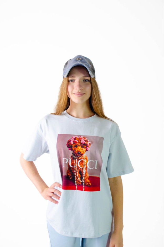 Футболка для дівчинки на літо K070 котон блакитний PUCCI one size(р) 