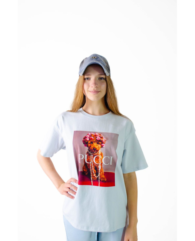 Футболка для дівчинки на літо K070 котон блакитний PUCCI one size(р) 