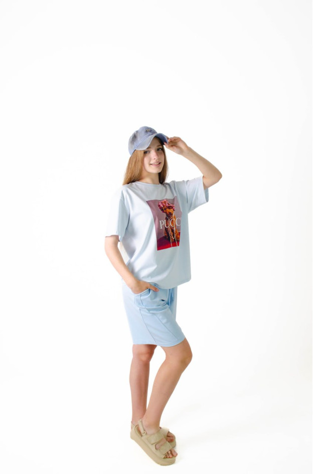 Футболка для дівчинки на літо K070 котон блакитний PUCCI one size(р) 