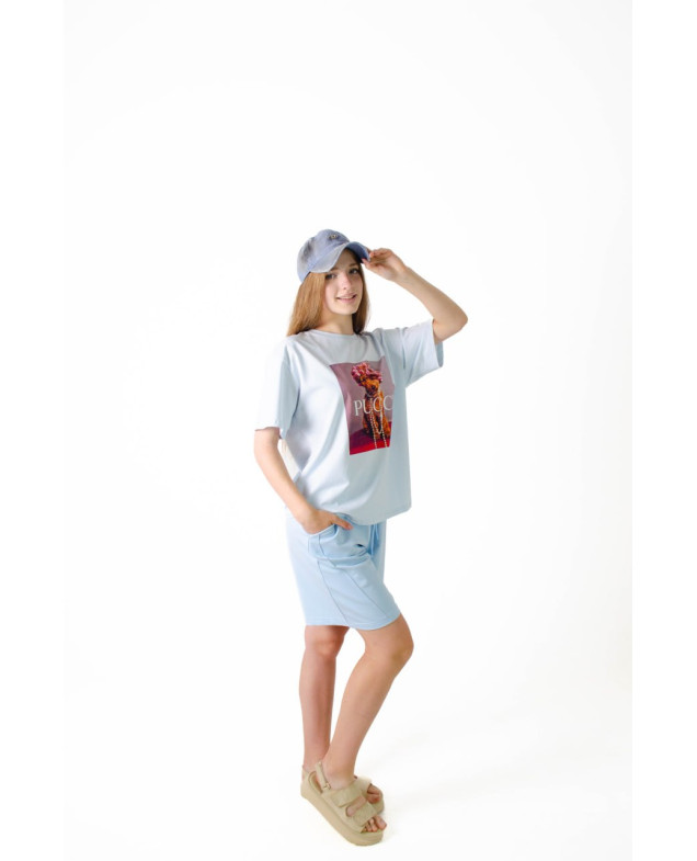 Футболка для дівчинки на літо K070 котон блакитний PUCCI one size(р) 