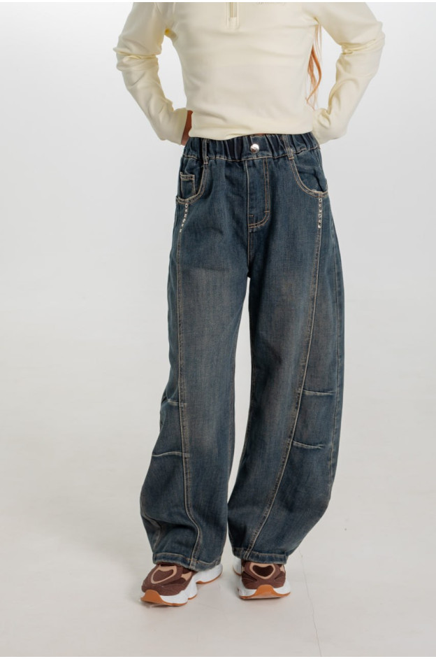 Джинси для дівчинки весна-осінь 26979 котон темно синій baggy jeans заклепки 160(р) 