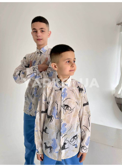 Сорочка для хлопчиків 60226808-22 з котону дизайн сафарі 152(р)