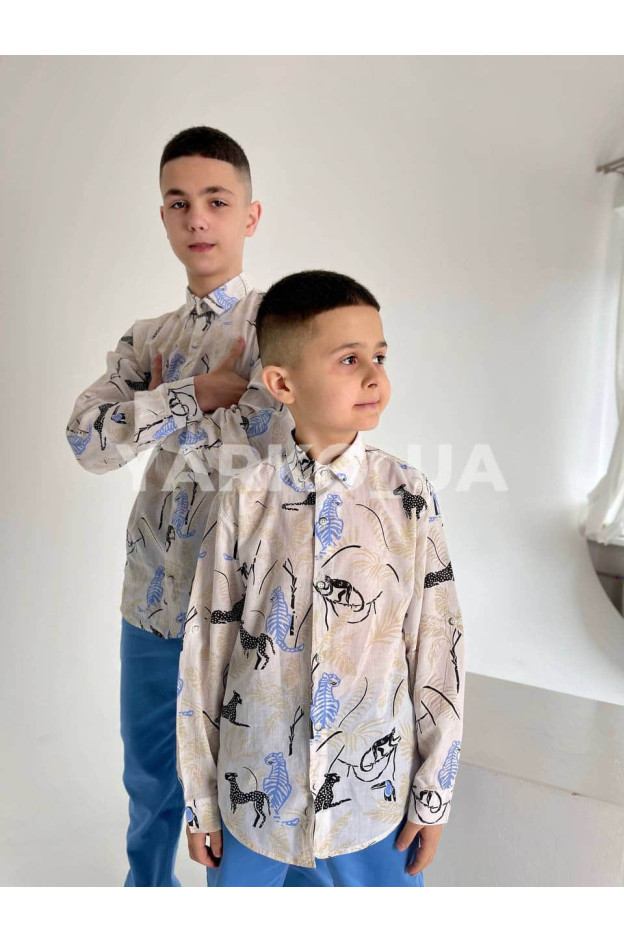 Сорочка для хлопчиків 60226808-22 з котону дизайн сафарі 152(р)