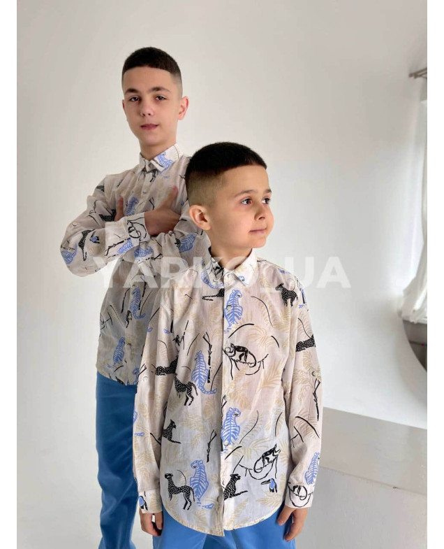 Сорочка для хлопчиків 60226808-22 з котону дизайн сафарі 152(р)