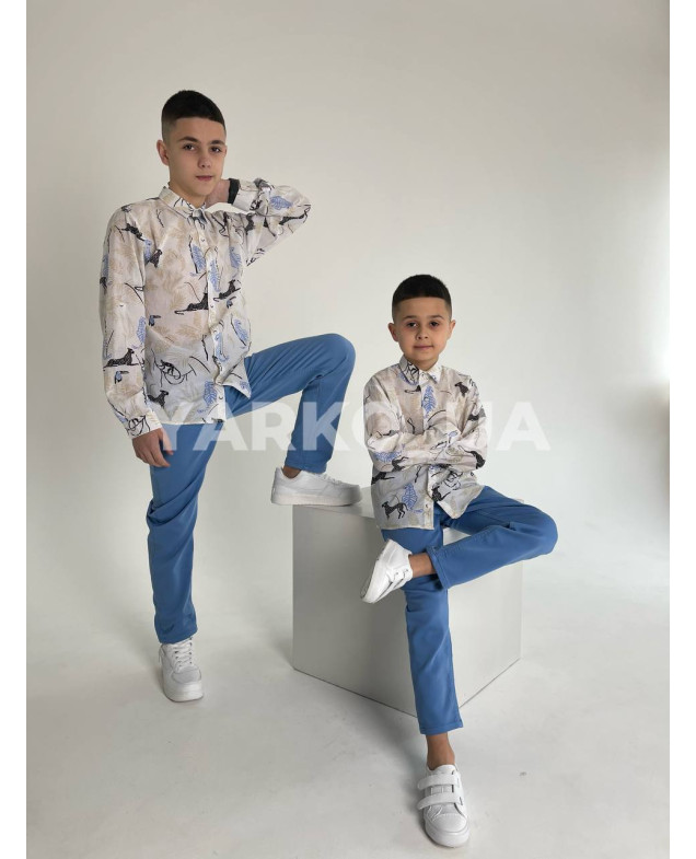 Сорочка для хлопчиків 60226808-22 з котону дизайн сафарі 152(р)