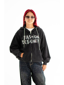Зіп-худі для дівчинки весна-осінь CW09 котон чорний Fashion Designer 120(р) 
