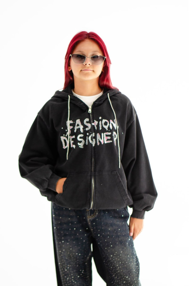 Зіп-худі для дівчинки весна-осінь CW09 котон чорний Fashion Designer 120(р) 
