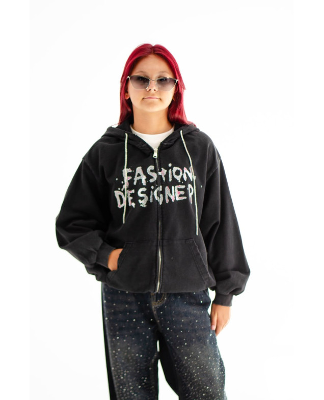 Зіп-худі для дівчинки весна-осінь CW09 котон чорний Fashion Designer 120(р) 