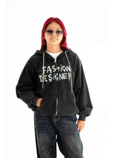 Зіп-худі для дівчинки весна-осінь CW09 котон чорний Fashion Designer 130(р) 
