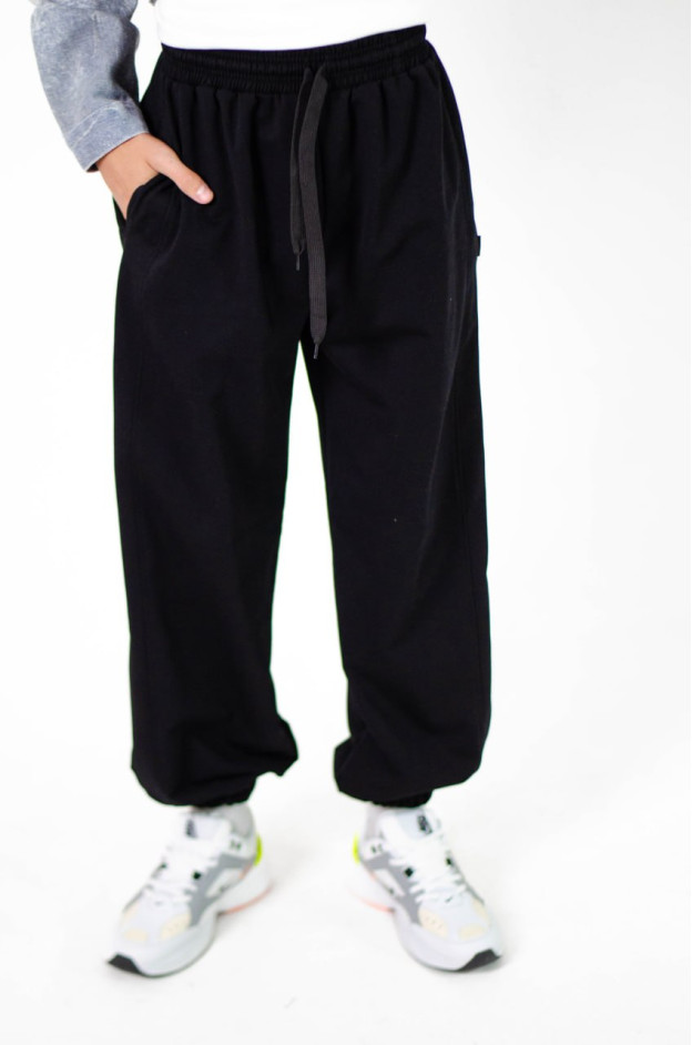 Брюки спорт для дівчинки або для хлопчика весна-осінь 2556 котон/поліестер чорний джогери,база 158(р) 