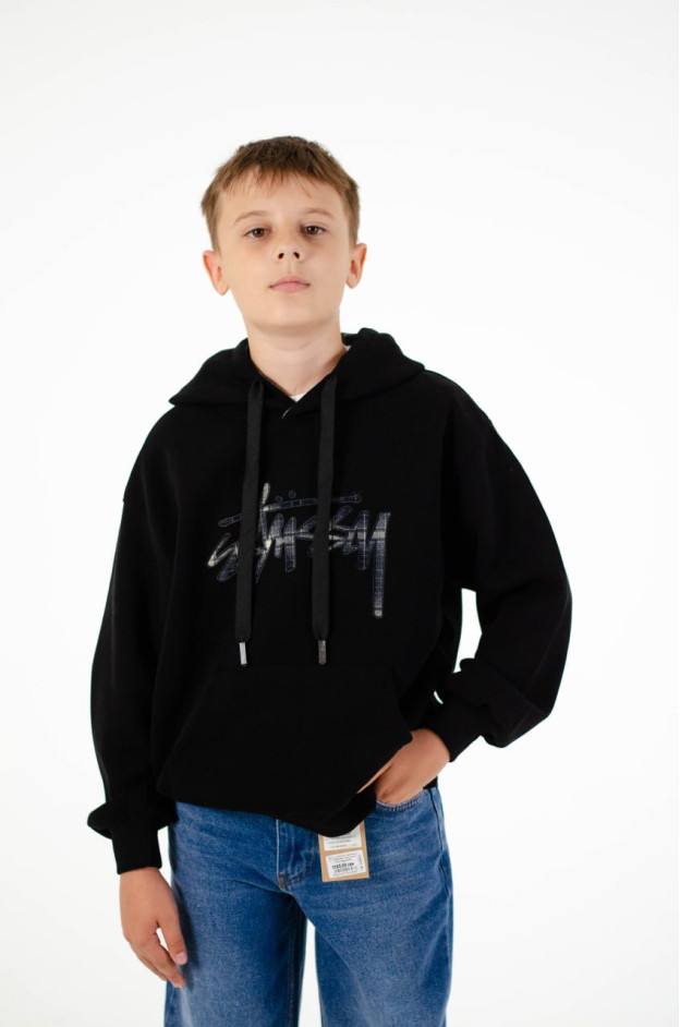 Худі для дівчинки або для хлопчика весна-осінь 6Q518 котон чорний Stussy 130(р) 