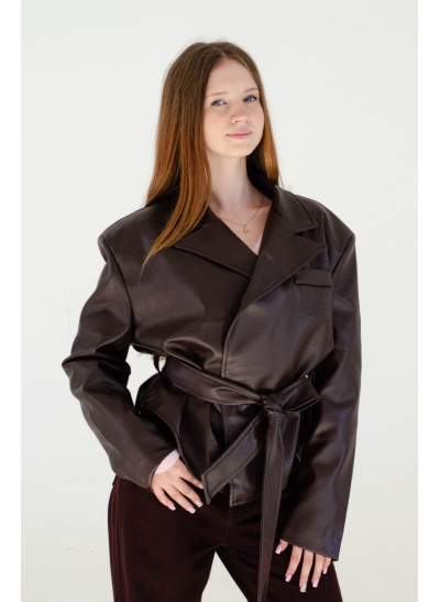 Куртка для дівчинки весна-осінь AW26-Y098 екошкіра коричневий база укорочена під пояс L(р) 