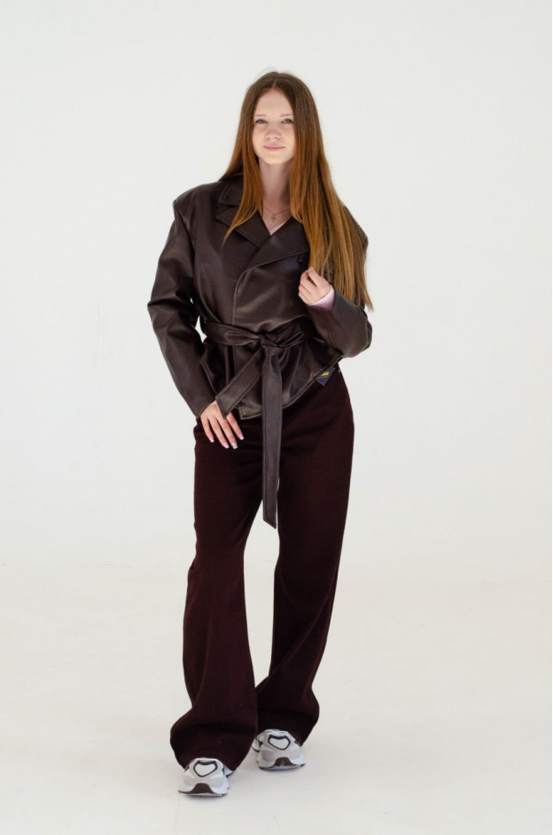 Куртка для дівчинки весна-осінь AW26-Y098 екошкіра коричневий база укорочена під пояс L(р) 