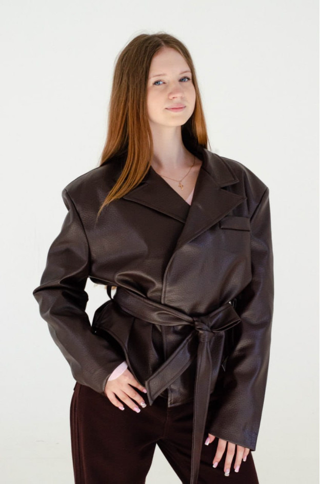 Куртка для дівчинки весна-осінь AW26-Y098 екошкіра коричневий база укорочена під пояс S(р) 