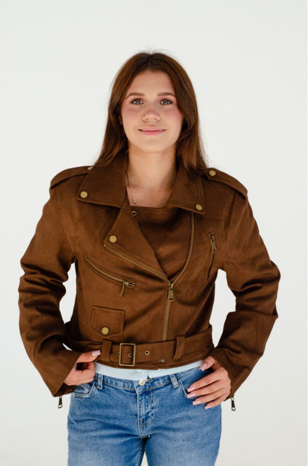 Куртка для дівчинки весна-осінь AW26-YJ1 екозамша кориця укорочена soft M(р) 