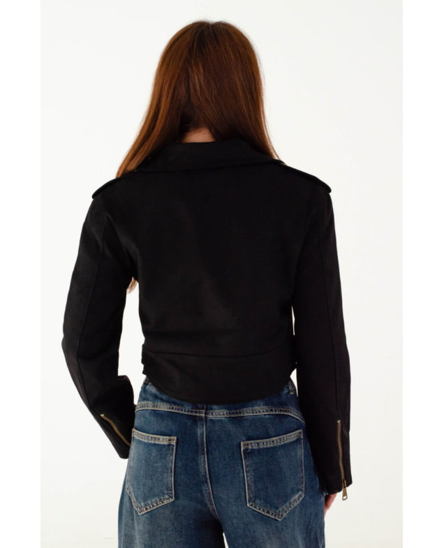 Куртка для дівчинки весна-осінь AW26-YJ1 екозамша чорний укорочена soft M(р) 