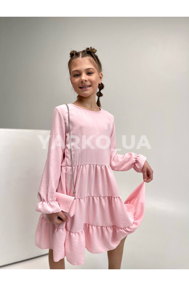 Сукня весна-осінь для дівчат 3540 п/е довгий рукав з сумочкою рожевий 10(р) 