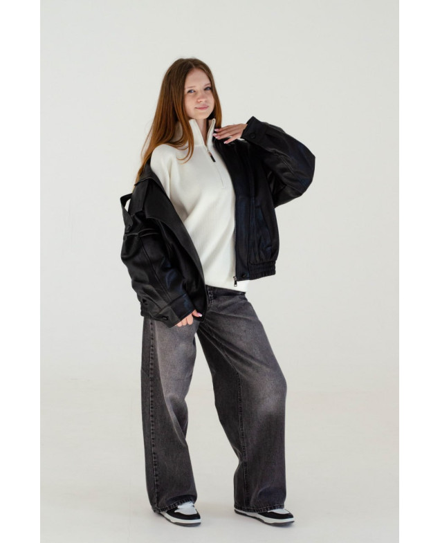 Куртка для дівчинки весна-осінь AW26-YJ1 екошкіра чорний ZARA M(р) 