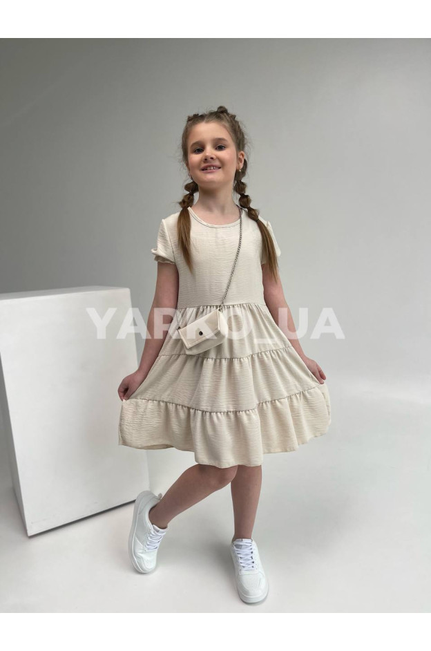 Сукня літо для дівчат 23907A п/е короткий рукав з сумочкою беж 6(р) 