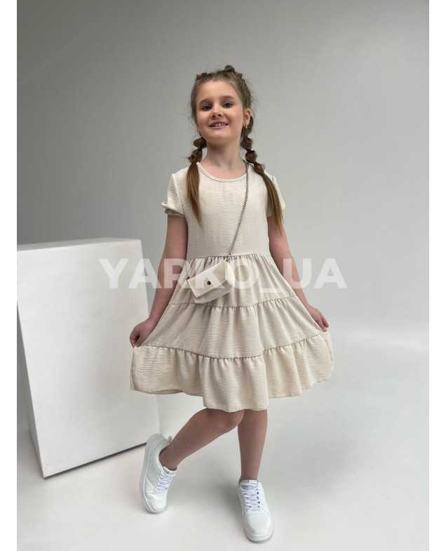 Сукня літо для дівчат 23907A п/е короткий рукав з сумочкою беж 6(р) 