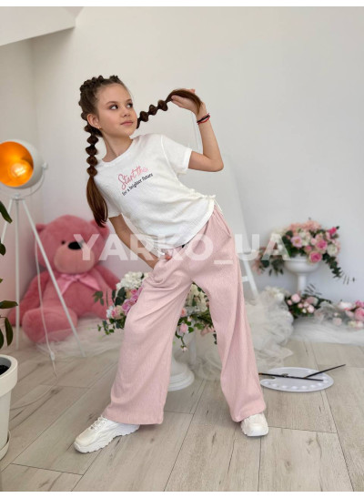 Брюки Viollen для дівчат на літо 1181 з котону жатка рожевий Original 140(р)
