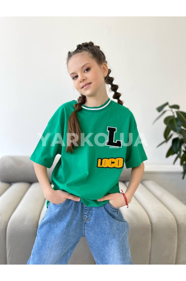 Футболка LOCOLOCO uni на літо 7045 з котону зелений буклє 140(р)