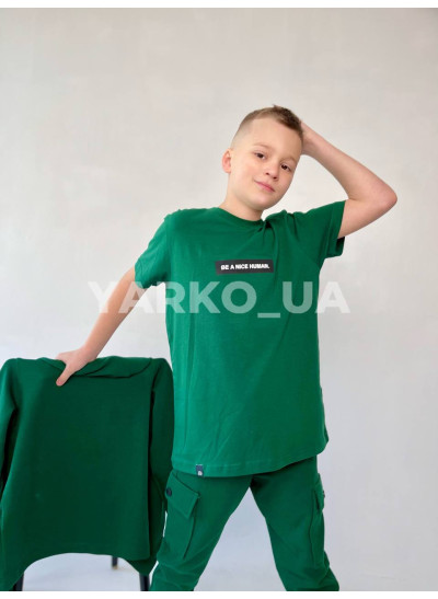 Футболка DOFFBI для хлопчиків на літо 5494-4 з котону Nice Human зелений 176(р)