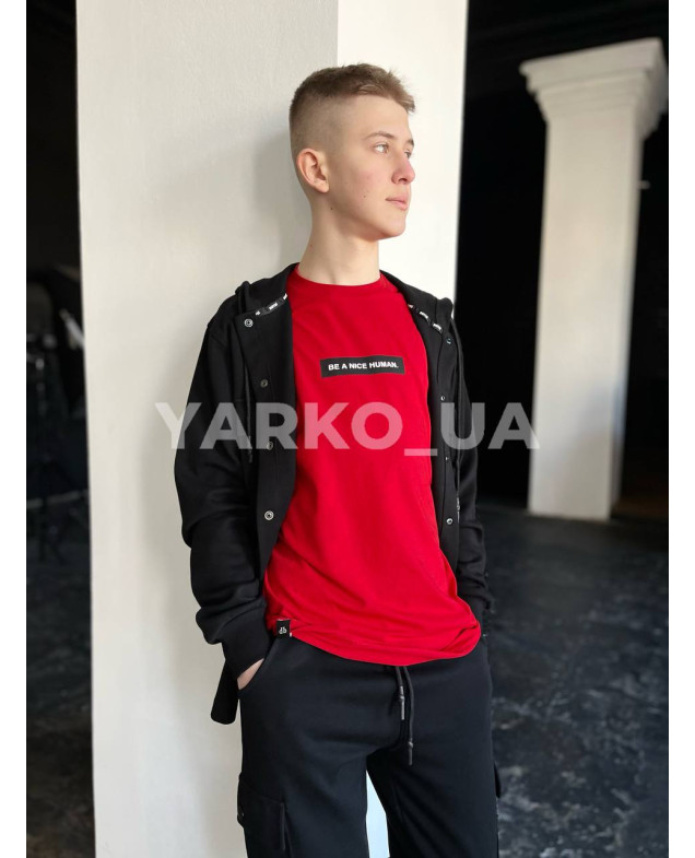 Футболка DOFFBI для хлопчиків на літо 5494-4 з котону Nice Human червоний 176(р)