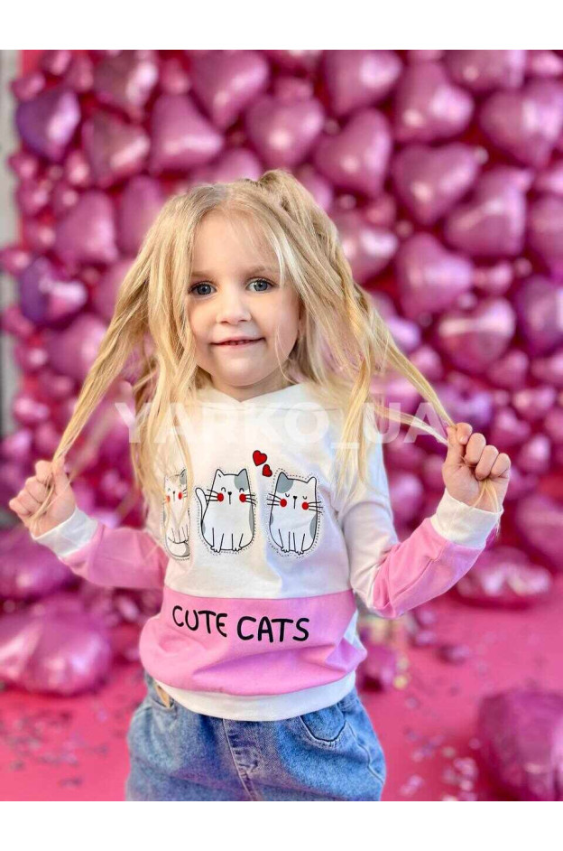 Худі WANEX для дівчат весна/осінь 31715 з котону Cute Cats білий/рожевий 74(р)