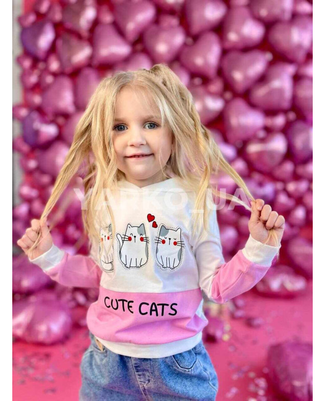Худі WANEX для дівчат весна/осінь 31715 з котону Cute Cats білий/рожевий 74(р)