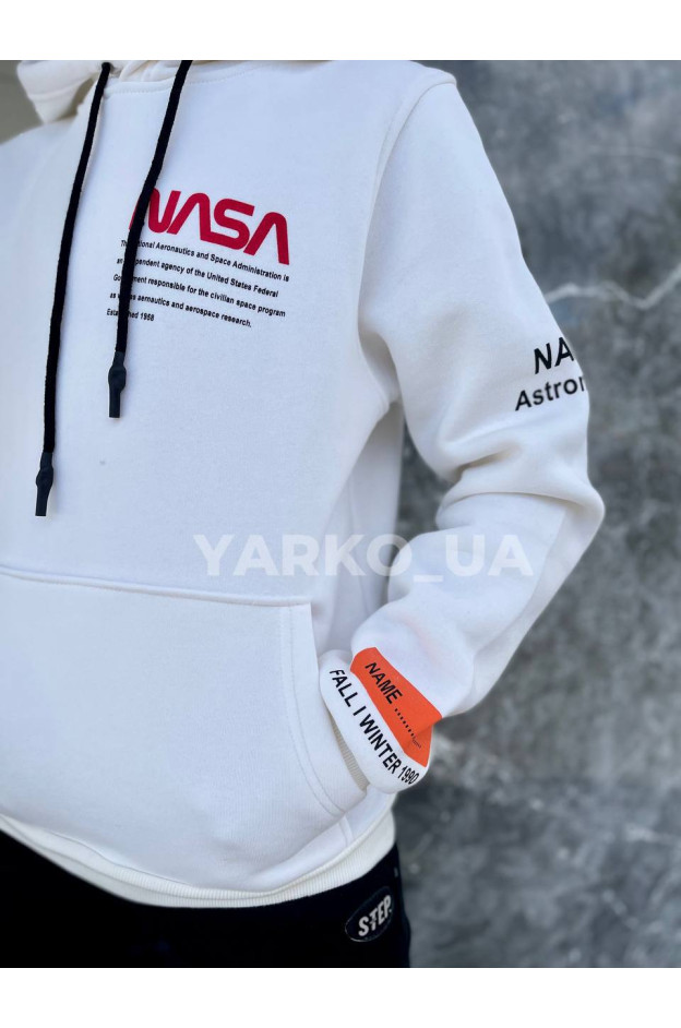 Худі для хлопців на зиму 5418-4 з котону з флісом NASA білий 170(р)