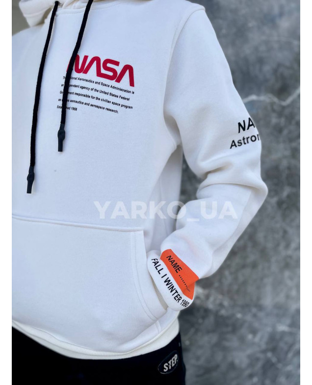 Худі для хлопців на зиму 5418-4 з котону з флісом NASA білий 170(р)
